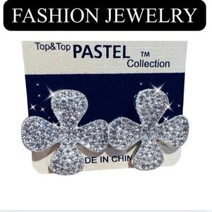 EARRINGS: Silver & Rhinestone 4 Leaf Clover, NIP